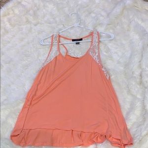 peach tank top with see through floral straps